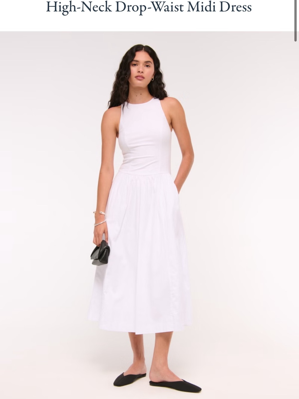 Abercrombie High-Neck Midi Dress in White